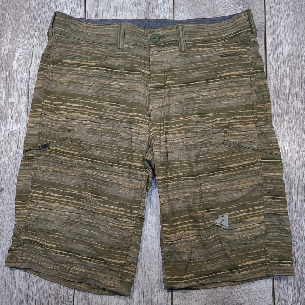 Eddie Bauer First Ascent Shorts Mens 36 Tall Green Striped Hiking Guide Cargo